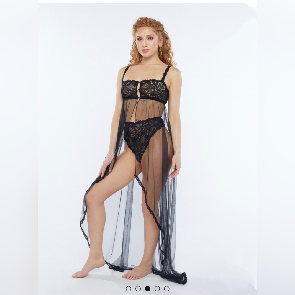 Savage X Fenty Corded Lace and Tulle Maxi Slip in Black, Size Small - Picture 3 of 11